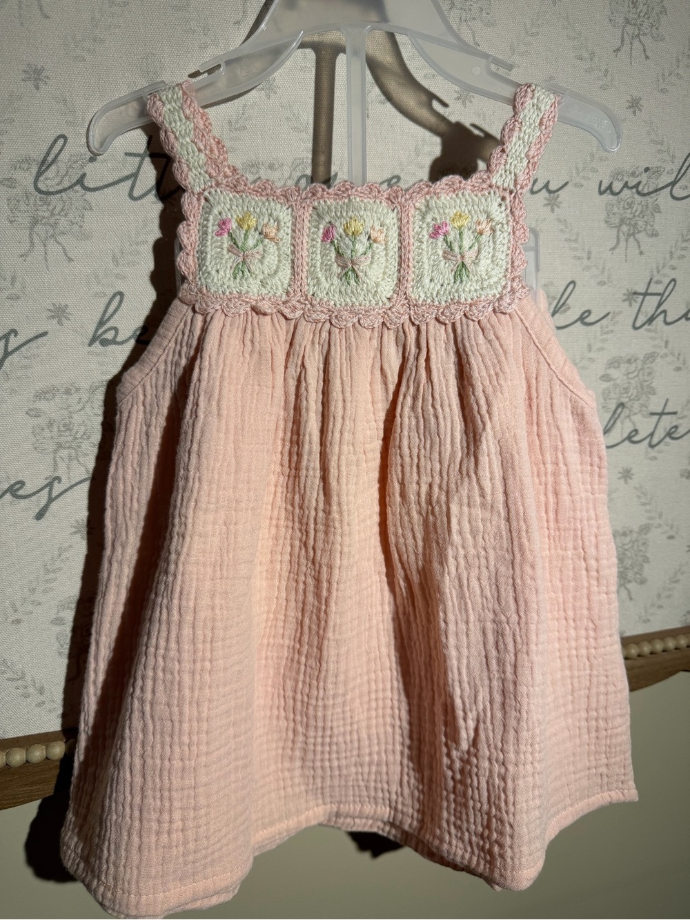 Pink Crochet Yoke Tank Top for Girls - Soft Sleeveless Summer Top
